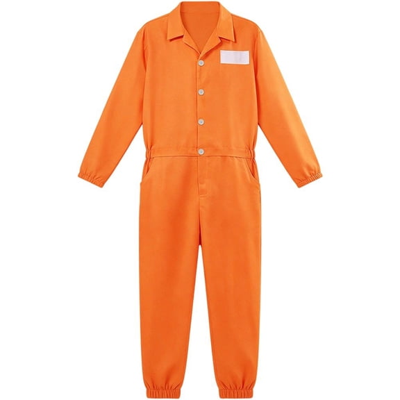 Jiibva Mens Orange Prisoner Jumpsuit Halloween Convict Boiler Suit Size L