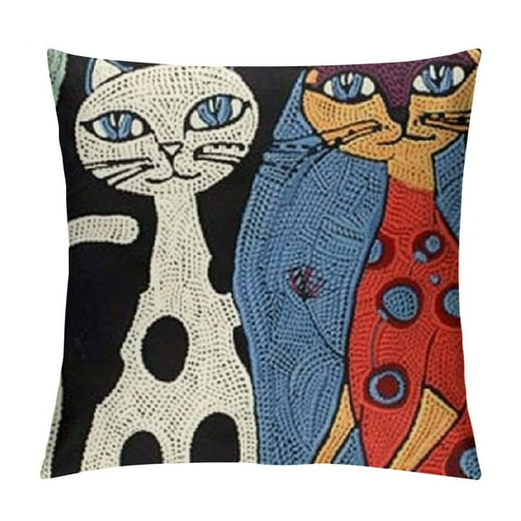 SHANXI Whimsical Abstract Cat Pillow Cover, Cozy Decorative Cushion Case for Cat Lovers 12x12in