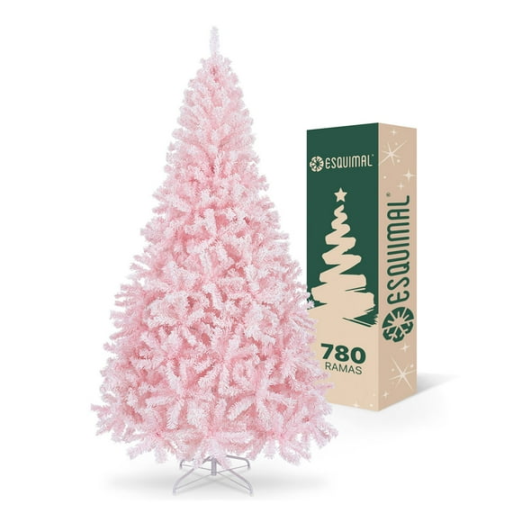 Árbol de Navidad Frondoso con Ramas Escarchadas, Pino Navideño Esquimal (Rosa Nevado, 1.80 m)