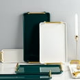 thumbnail image 2 of Serving Tray with Gold Handles, Plastic Rectangular Decorative Tray for Bar, Living Room, Bathroom, Kitchen, Tray Decor for Party, Coffee, Tea, Cake 16x8.7x1.4 Inch - White, 2 of 5
