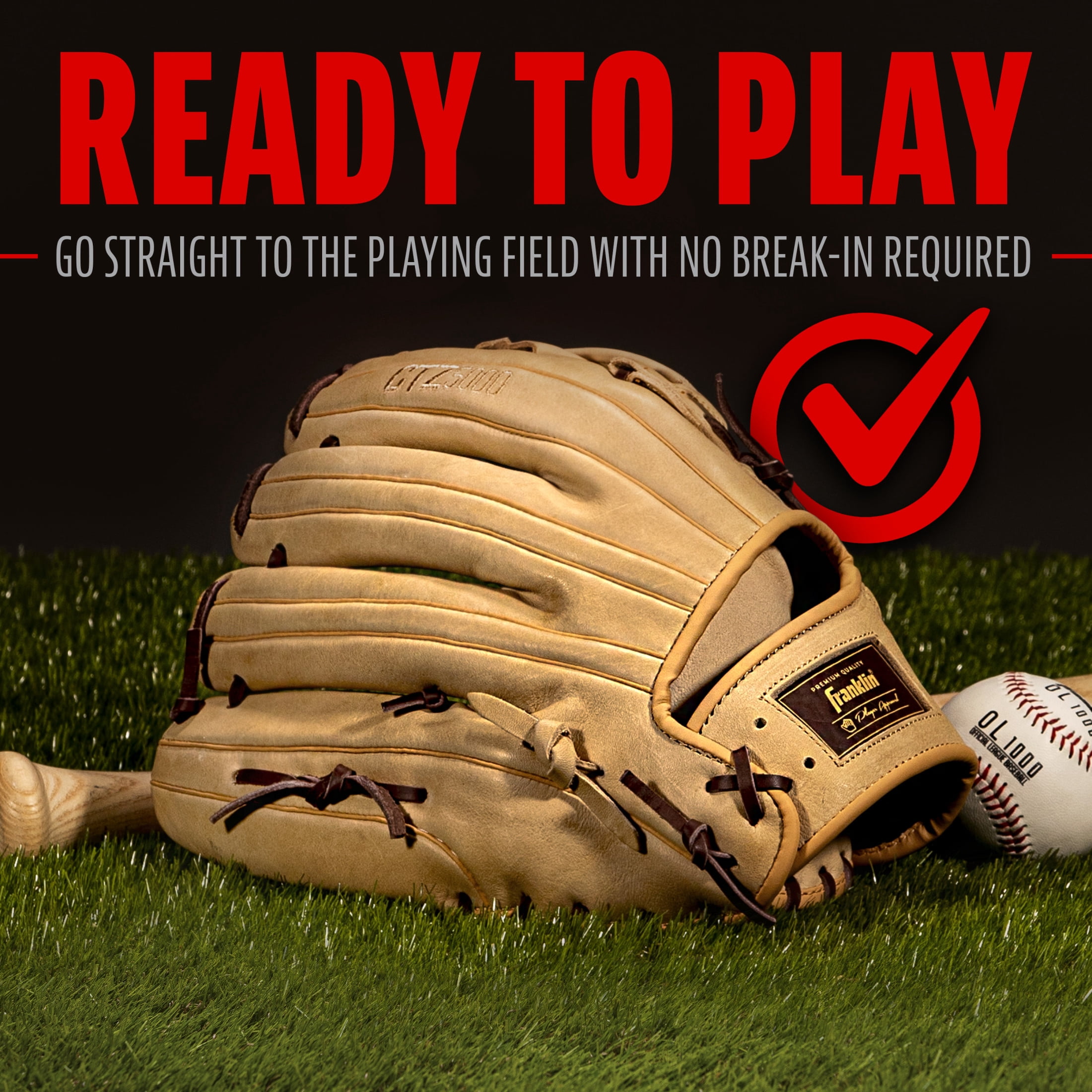 Franklin Sports CTZ5000 Cowhide Leather Baseball Outfield Glove, 13 in, Camel, Right Hand Throw