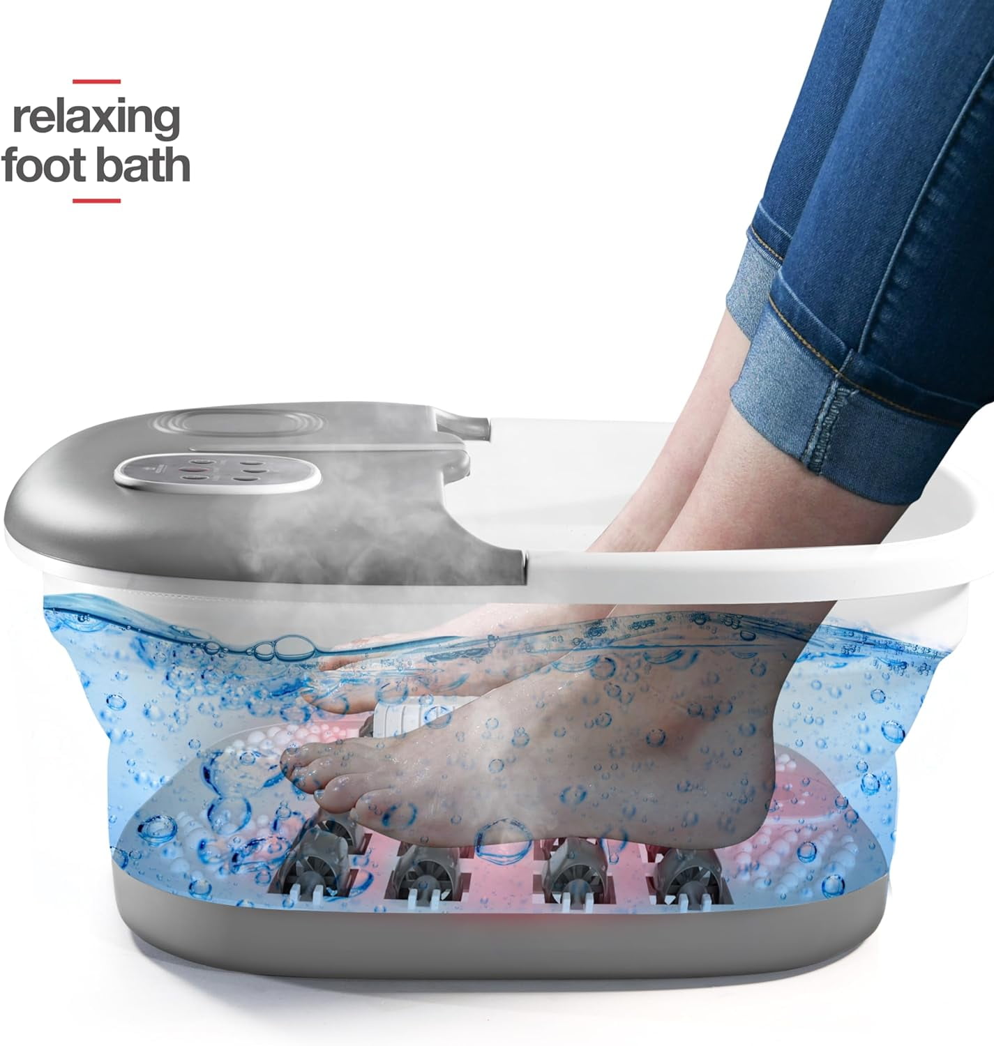 Foot Spa with Heat and Jets Includes A Remote Control A Pumice Stone Collapsible Grey Foot Spa Massager with Massage Bubbles and Vibration Medical King