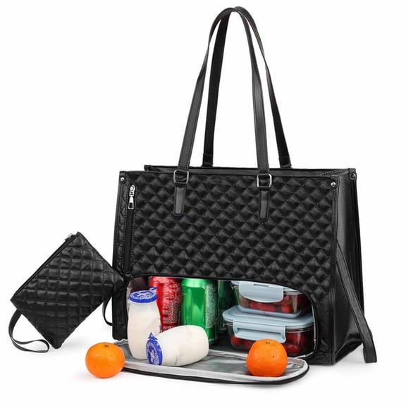 GASTROPOD Work Tote Bag for Women,Classic Quilted Pu Leather Handbag Purses with 15.6 in Laptop Compartment and Insulated Lunch Compartment for Work,Lunch,Nurse,College