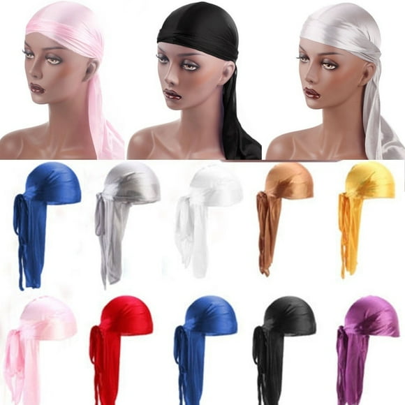 Stock Unisexe Hommes Femmes Bandana Durag Couvre-Chef Doux Soie Casquette Pirate Enveloppe
