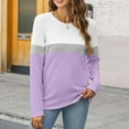 thumbnail image 7 of Yigetop Womens Tops Women's Color Block Tunic Tops Casual Long Sleeve Shirts Round Neck Pullover Colorblock Tops for Women Purple M, 7 of 7