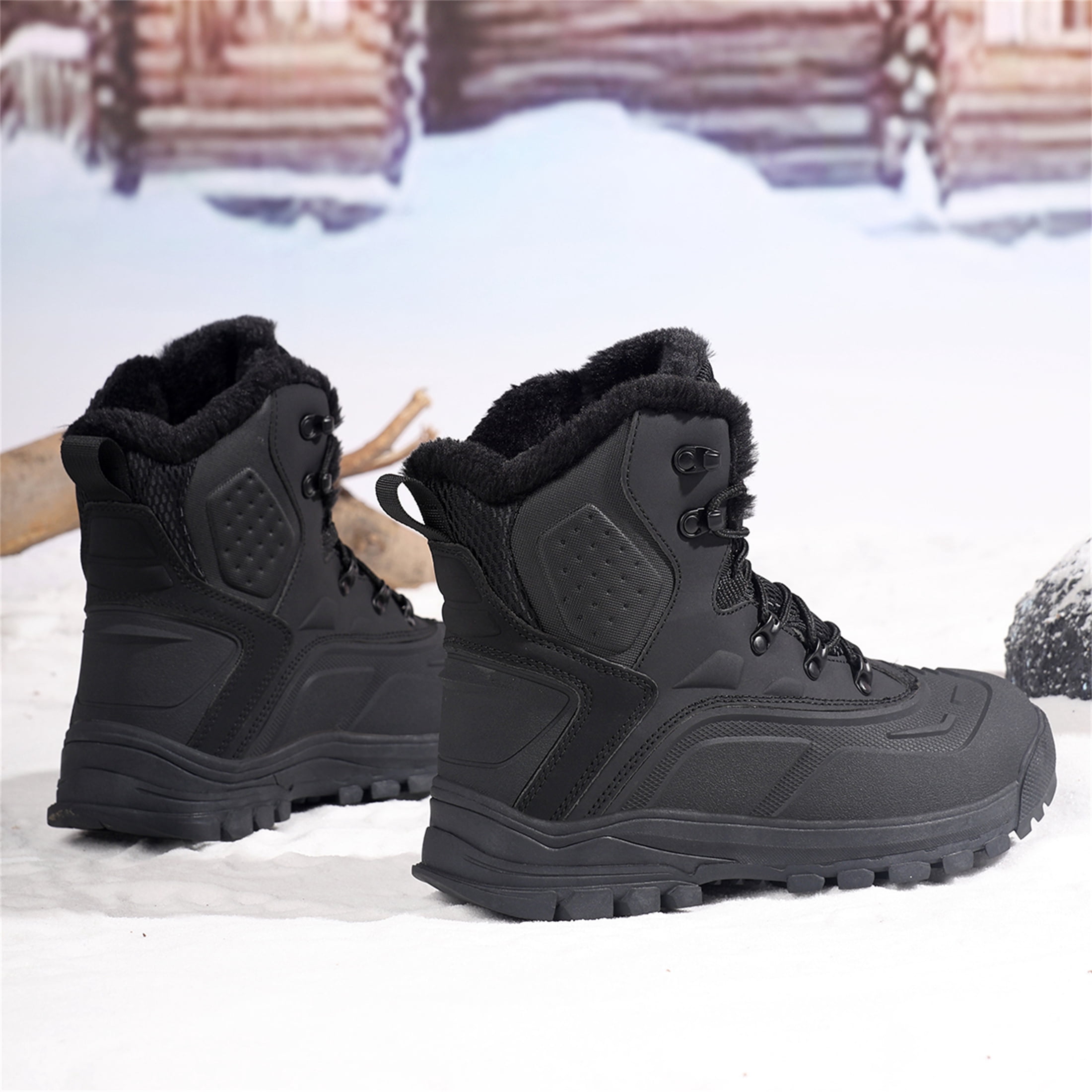 YOURDIARY Men's Ankle-High Waterproof Hiking Boots Snow Boots Outdoor Shoes Trekking Trails Faux Fur Lined