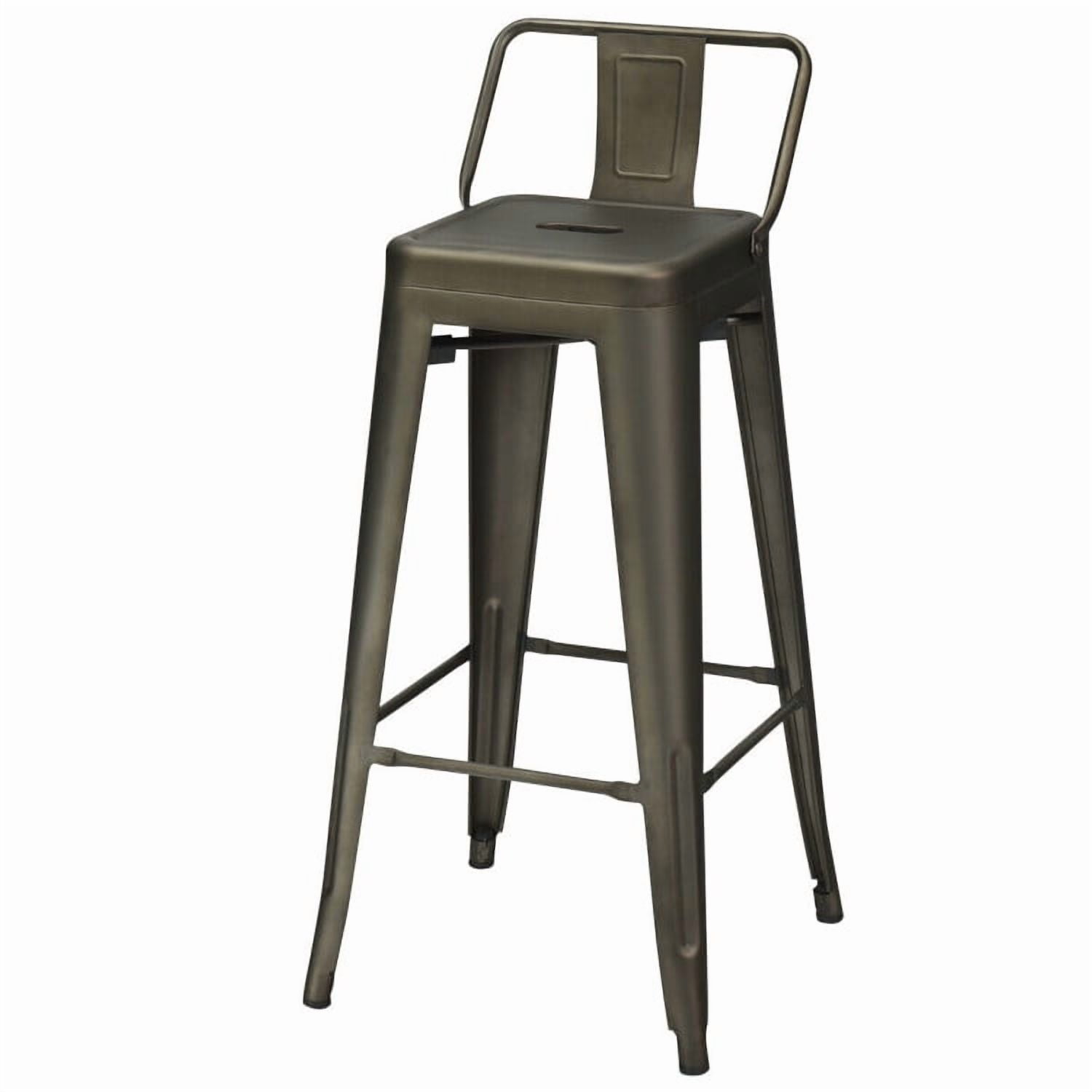 Demi Bonn 30" Set of 4 Metal Counter Height Barstools with Low Back and Rubber Feet, Modern Dining Chair, Brown