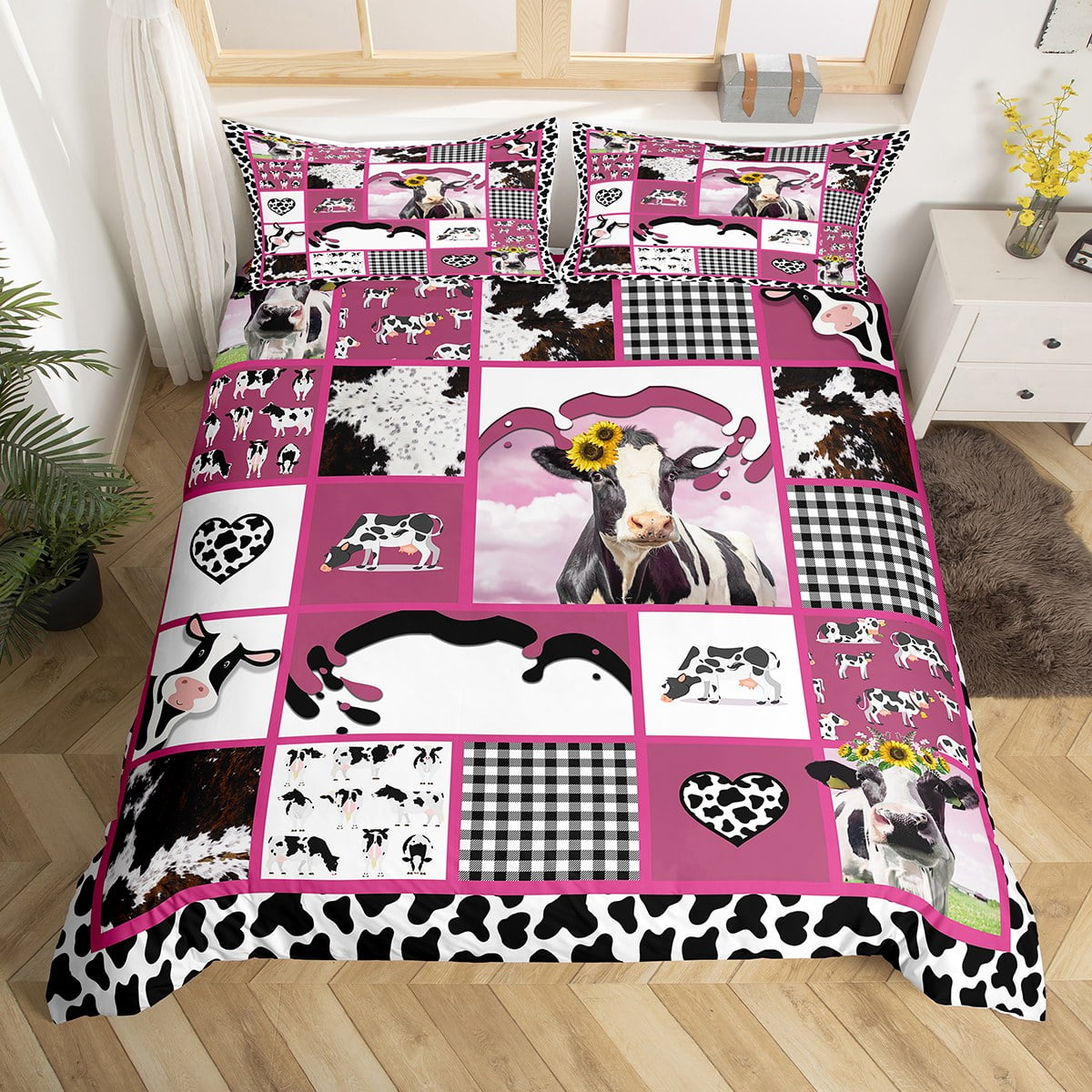 Milk Cow Bedding Set Patchwork Cow Print Comforter Cover Farm Animals