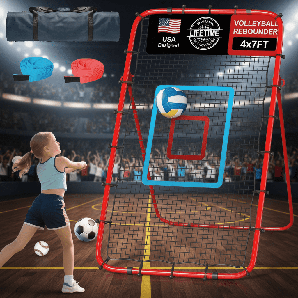 Volleyball Rebounder Net, 7 x 4 ft Adjustable Bounce Back Trainer with 5 Angles, 2 Target Straps and Carry Bag