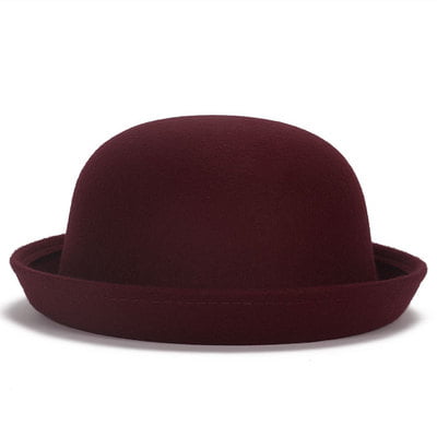 Trendy Derby Fedora Bucket Caps with Roll-up Brim for Youth Petite Lujuny Classic Wool Round Bowler Hats 