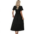 thumbnail image 3 of Women'S Casual Short Sleeve V Neck Maxi Hem Bohemian Resort Dress Black S, 3 of 9