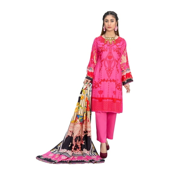 Pakistani Linen Salwar Kameez Indian Dresses for Women Ready to Wear 3 Pieces (3X-Large, Pink)