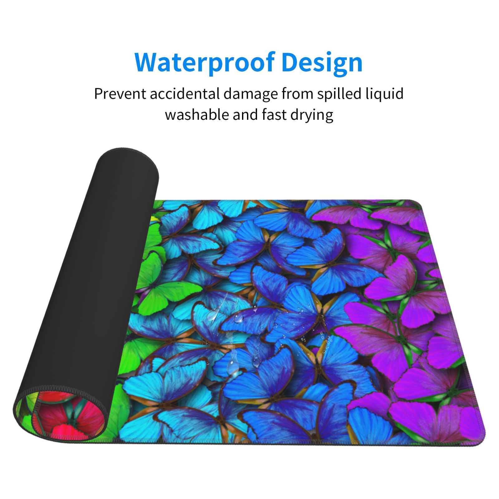 Rateoe Multicolored Butterflies Print Mouse Pad - Extended Large Gaming Mousepad,Non-Slip Stitched Edge,16x29.5 Inch