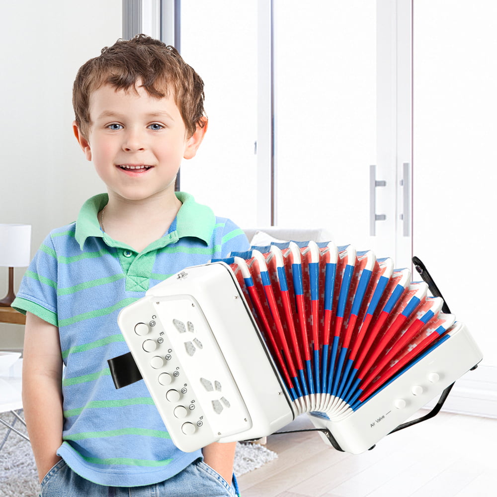 Kids Accordion Toy Mini Musical 7 Keys Instruments for Children Pre-Kindergarten Toddlers Beginners White 