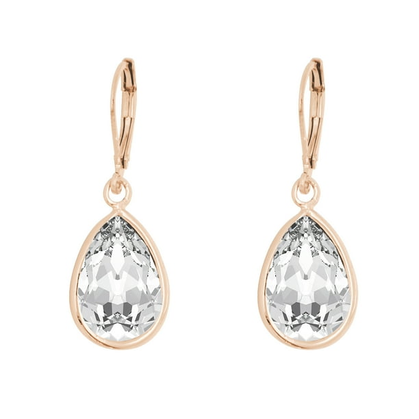 Arete para Mujer con Cristal Fino Swarovski en Forma de Gota – Bañado en Oro Rosa 14k– Arete Elegante y Brillante, Aretes de Mujer de Moda– Joyería para Mujer de Moda– Regalo especial Ortiz Espinosa Temporada