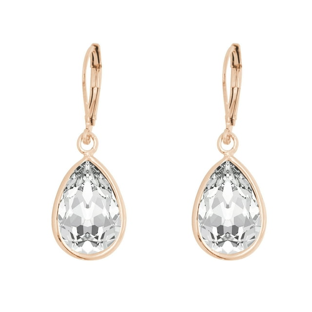 Arete para Mujer con Cristal Fino Swarovski en Forma de Gota – Bañado en Oro Rosa 14k– Arete Elegante y Brillante, Aretes de Mujer de Moda– Joyería para Mujer de Moda– Regalo especial Ortiz Espinosa Temporada
