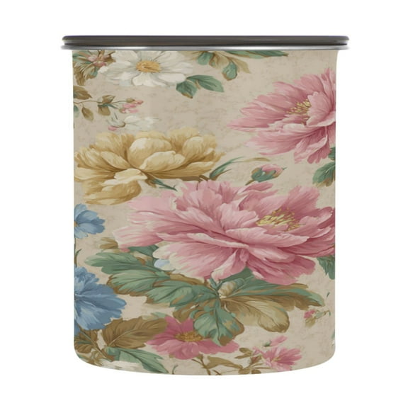500ml Stainless Steel Food Storage Containers Pastel Pink and Blue Floral Airtight Kitchen Canisters with Vacuum Lid for Coffee Tea Flour Sugar Grains