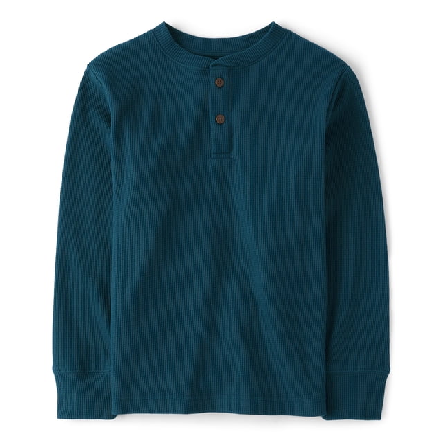 Camisa térmica de manga larga The Children's Place, color azul Henley 5/6