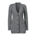 thumbnail image 4 of Cardigan Gris Foncé pour Femmes avec Poche avant et Fermeture à Boutons, 4 of 5