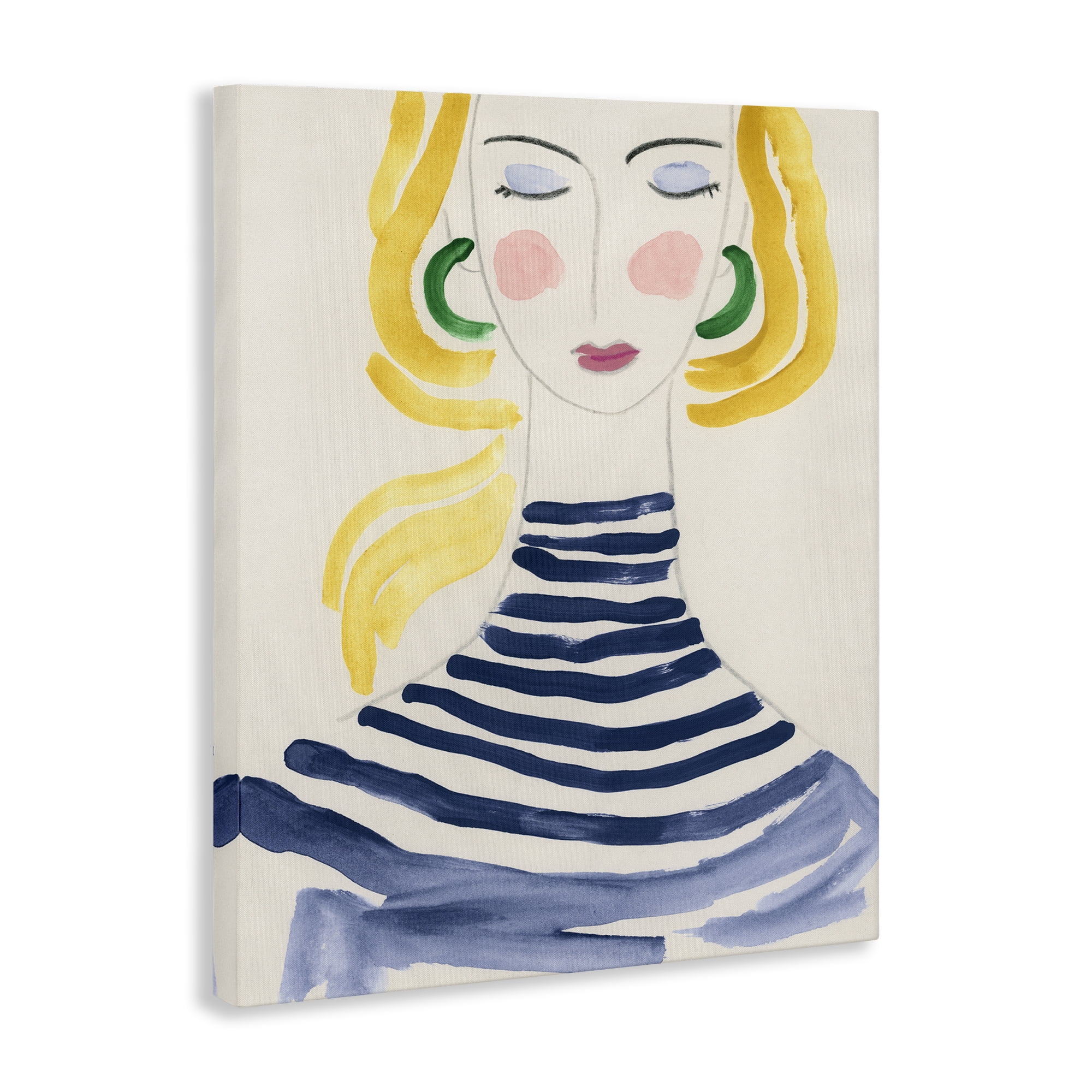 Stupell Industries Woman in Stripes People Painting Wrapped Canvas Art Print Wall Art, 24 x 30
