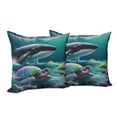 thumbnail image 2 of Ambesonne Nautical Throw Pillow Cover Pack of 2, Trippy Turtle with a Whale, 2 Pcs-24" x 24", Teal Multicolor, 2 of 5