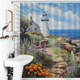 thumbnail image 4 of Lighthouse Sunrise Coast Scenery Pale Blue Tan Shower Curtain for Bathroom with 12Hooks, Polyester Fabric Thick Shower Curtain Washable Waterproof Curtain, 4 of 8