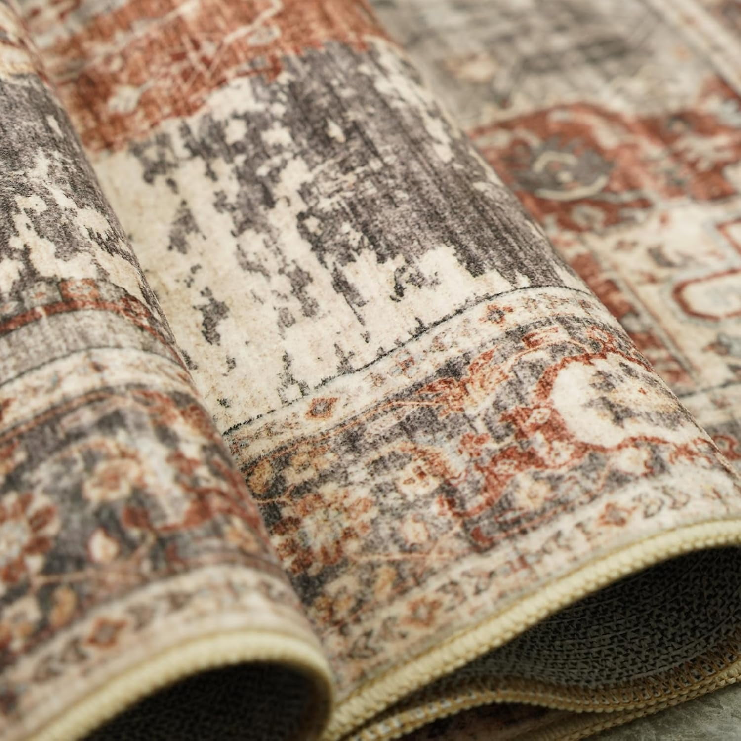 RUUGME Washable 3X14 Runner Rugs - Large Boho Rugs for Living Room Stain Resistant Carpet Vintage Tribal Rugs for Bedroom Kitchen Bathroom Non Slip Backing Home Decor Floor Decoration Mat 3X14 Brick