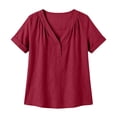 thumbnail image 4 of IUYRTFE Women's V-Neck Short Sleeve Cotton Linen Blouse Relaxed Fit Casual Summer Top with Button Detail, 4 of 8