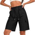 thumbnail image 4 of BXJX Womens Casual Bermuda Shorts, Knee Length Summer Elastic Waist Multiple Pockets Cargo Shorts Black Size 2XL, 4 of 7