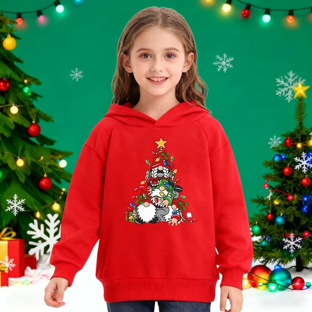 Sudadera con capucha para niños, sudadera con capucha de manga larga con estampado navideño, jersey para niños, blusa de poliéster para niños