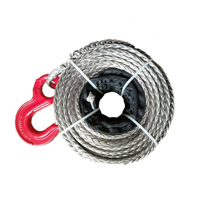 Winch Line Uhmwpe Rope, 10MM * 28M Synthetic Winch Line / UHMWPE Rope With WLL 2T Hook ,Durable & Safe