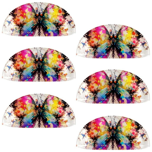 PhooArto 6 Pcs Cup Drawer Pulls, Watercolor Splash Butterfly Painting Shell Shape Handles Cabinet Knobs for Dresser Cupboard Closet Wardrobe with Screws