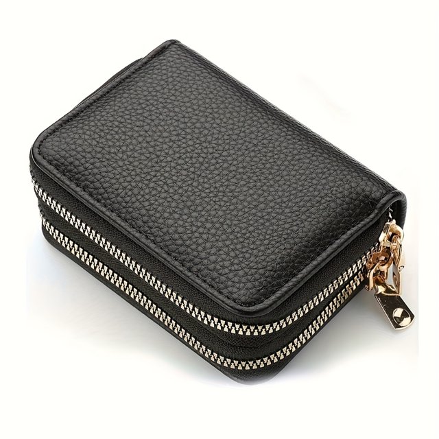 HLONK Classic Double Zipper Coin Purse Solid Color Coin Purse Clutch Credit Card Holder For Women