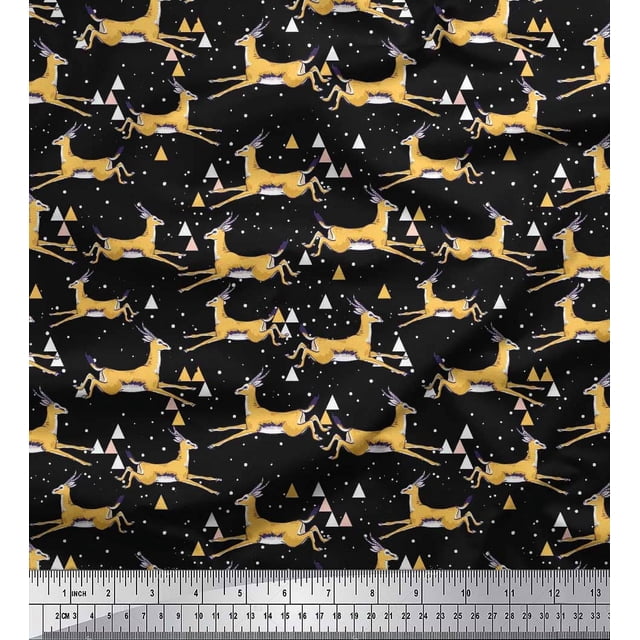Soimoi Cotton Poplin Fabric Triangle & Impala Deer Animal Decor Fabric Printed Yard 42 Inch Wide