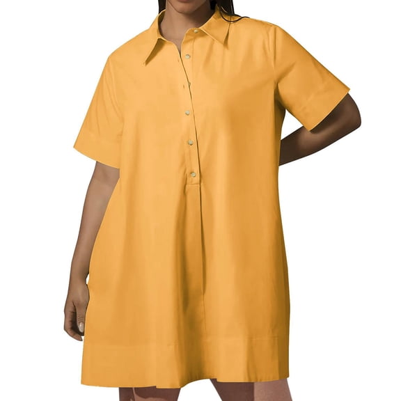 Admvng Dresses for Women Plus Size Short Sleeve Half-Button Collar Casual Summer Dress