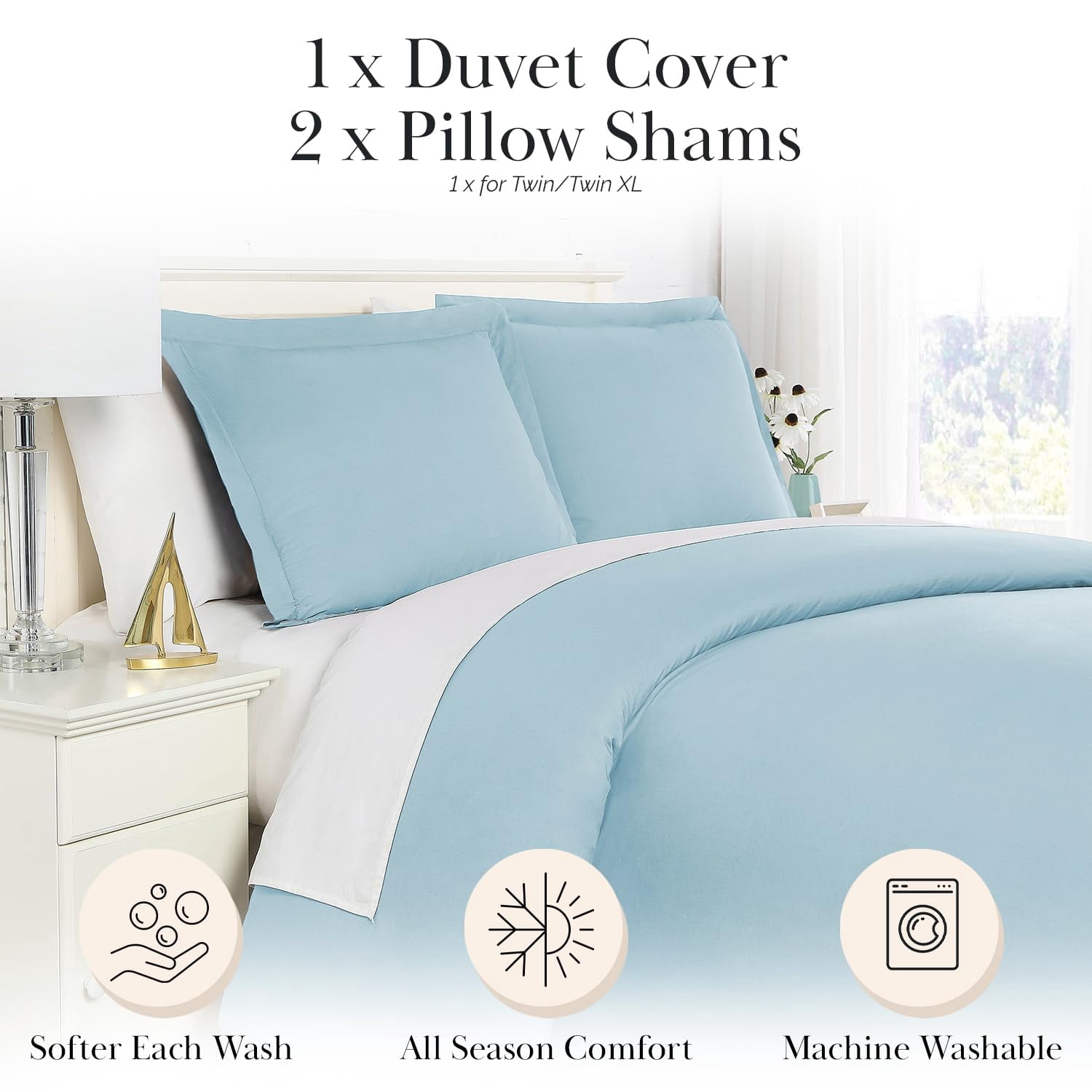 Neutral Solid Color 3-Piece Duvet Cover Set by Southshore Fine Linens