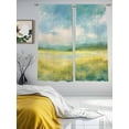 thumbnail image 3 of Abstract Oil Painting Sheer Curtains 72 Inches Long 2 Panels Green Yellow Field Mountain Scenery Watercolor Light Filtering Semi Sheer Window Curtains Drapes for Bedroom Living Room 52"x72", 3 of 7