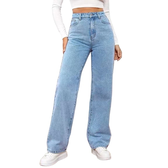 Women Jeans High Waisted Straight Wide Leg Jeans Classic Womens Denim Jeans with Pocket Light Blue Jeans Women Pants for Women