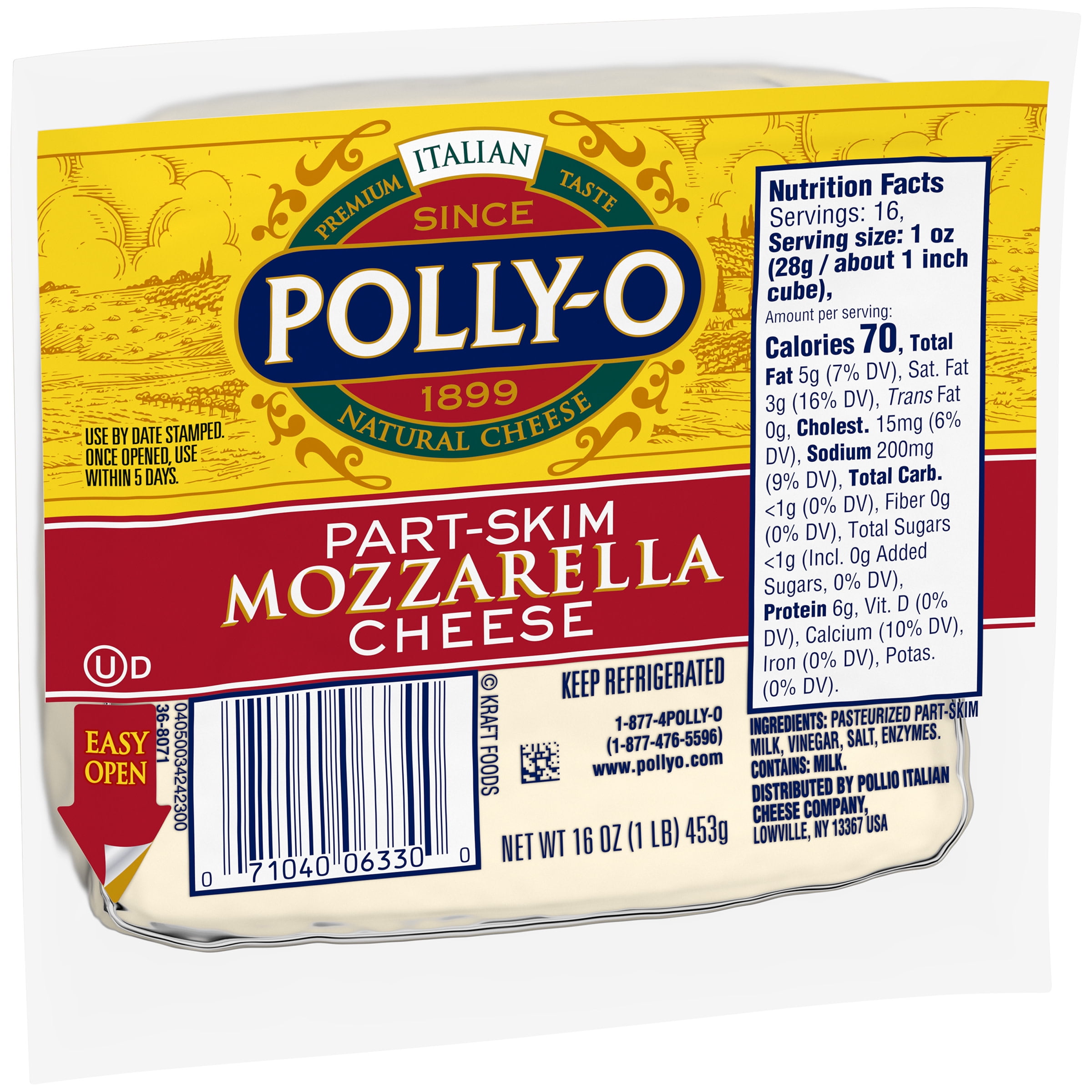 Mozzarella oz Polly-O 16 Chunk, Part-Skim Cheese Pack