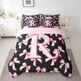 thumbnail image 2 of Manfei Personalized Initial Alphabet R Twin Bedding Sets 7-Piece for Teens Adults,Kawaii Ribbon Bowtie Bedding Comforter Set Microfiber,Black Pink Breathable Sheet Sets,Ultra Soft Home Decor, 2 of 8