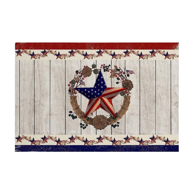 4th Of July Welcome Doormat With Flag Design And Rubber Backing For Indoor Outdoor Use 15.74 in x 23.62 in