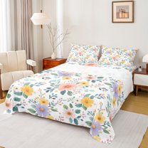 Castle Fairy Teens Kawaii Flower 3pcs Twin Sheet Sets,Botanical Plants Twin Fitted Sheet,Spring Graden Breathable Flat Sheet,Ultra Soft Home Decor