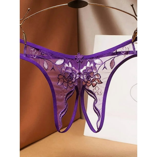 Braguitas transparentes con entrepierna abierta y bordado floral - Lencería y ropa interior sensual para mujer