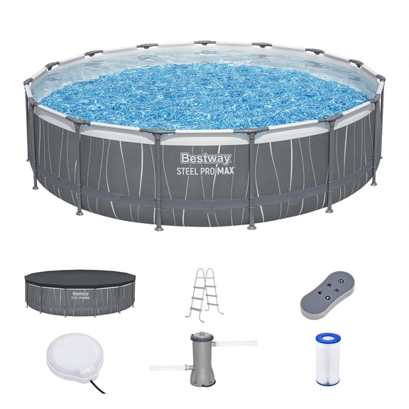 Bestway Steel Pro Max Metal Frame Above Ground Pool Set - LED Light - 15 ft x 42 in