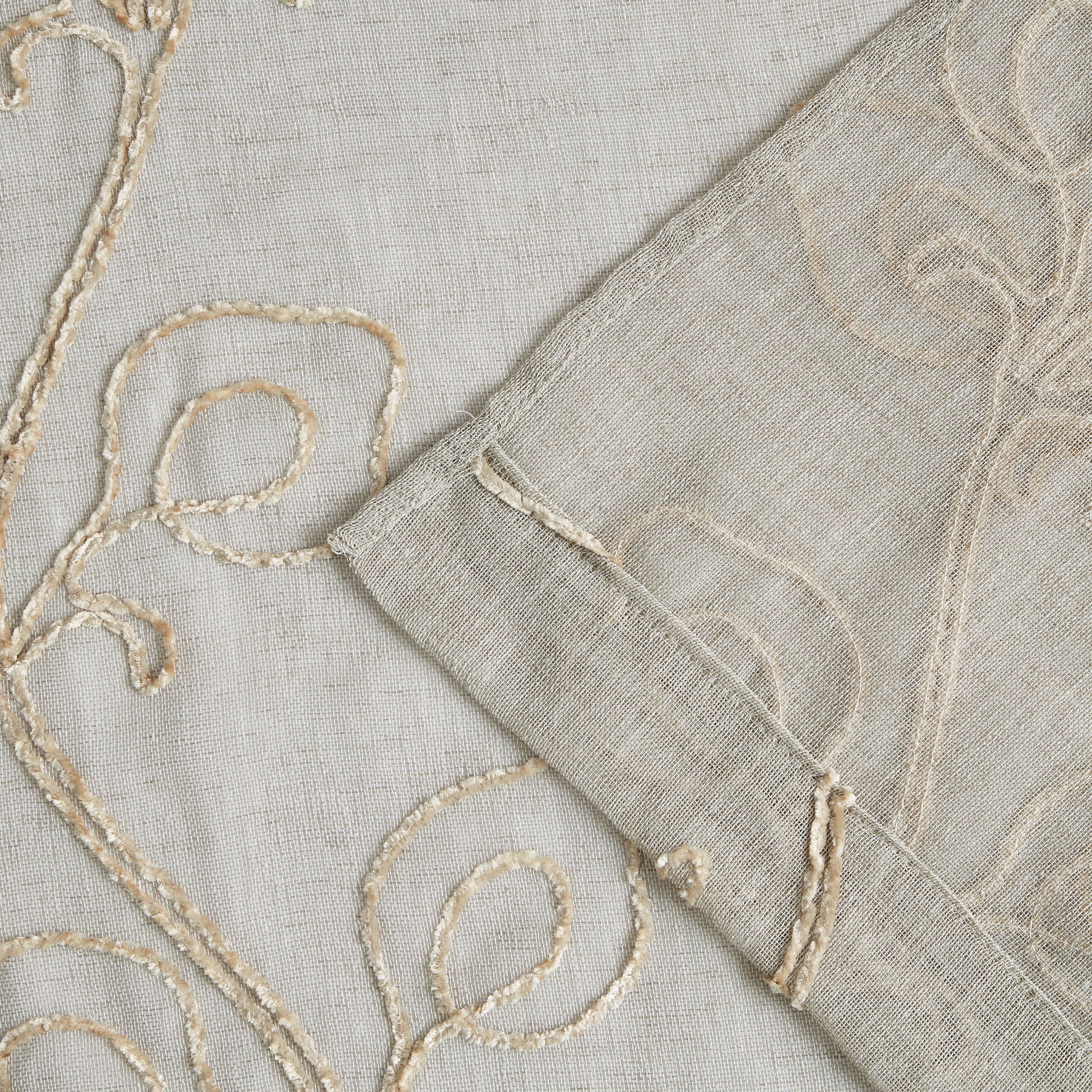 Dainty Home Stella 3D Floral Chenille Embroidered Solid Sheer 76" x 96" Window Curtain Panel Pair in Linen