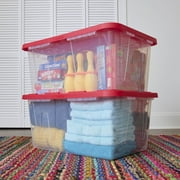 Hyper Tough 27 Gallon Clear Plastic Storage Bin with Red Snap Lid
