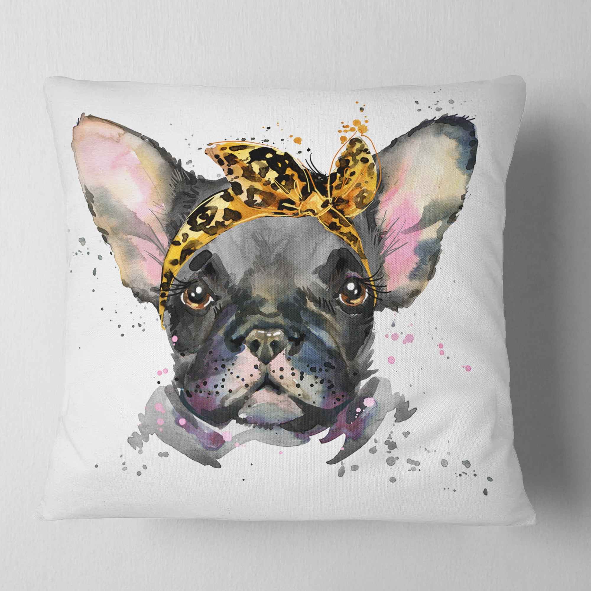 Designart Serious Black French Bulldog - Animal Throw Pillow - 16x16