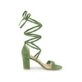 thumbnail image 3 of BLISSFUL STEP Women's Shoes Lace Up Chunky Heels Open Toe Faux Suede Sandals Olive Green 6.5, 3 of 7