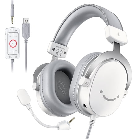 FIFINE PC Gaming Headsets for Xbox,PS4,PS5,Wired Headphones with Microphone,3.5mm,USB,White-H9W