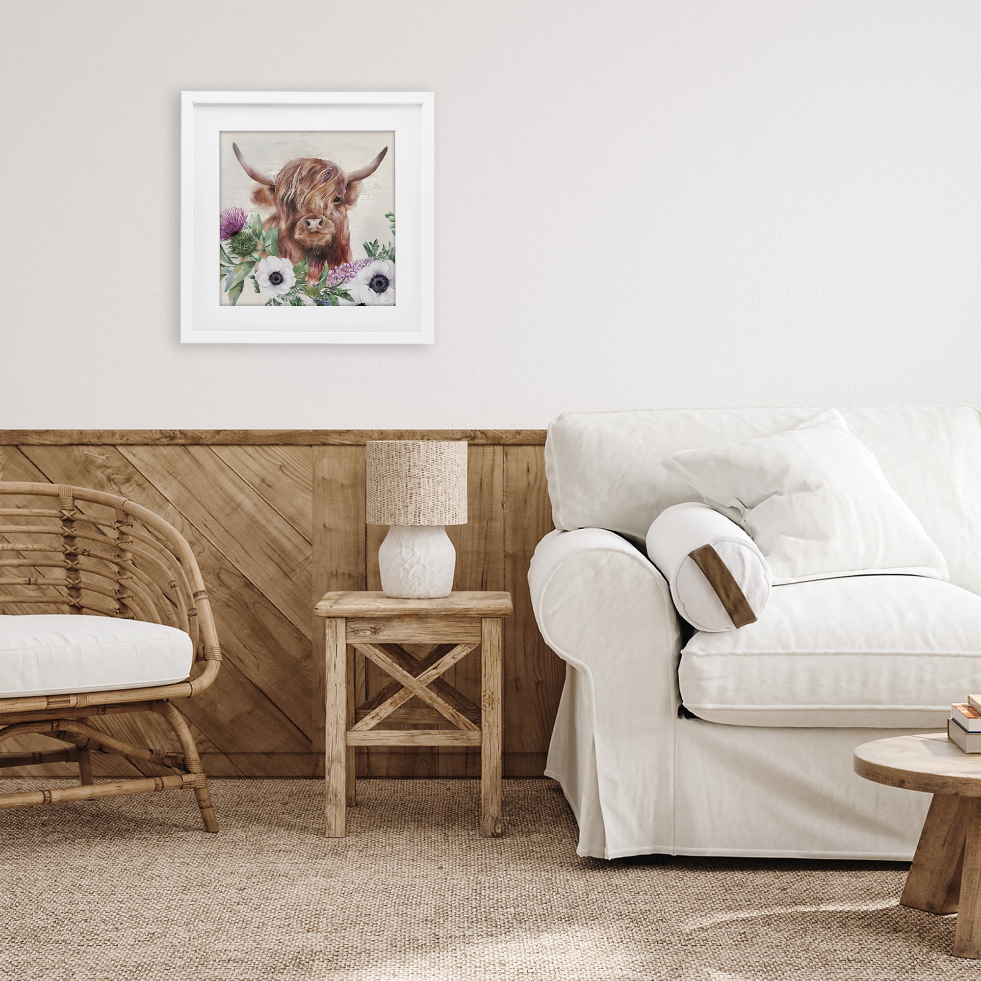 Stupell Industries Penny The Highland Cow White Framed Print Under Glass, design by Lux + Me Designs